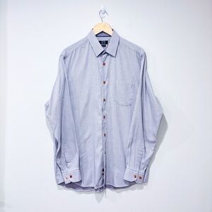 SIMONS Navy Red Polka Dot Button Down Shirt Dress Work‎ Business Casual *